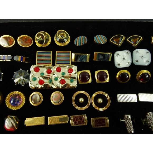 Huge Lot of Cufflinks 36 Pairs Vintage and Designer Cuff Links w Tray - Picture 3 of 7